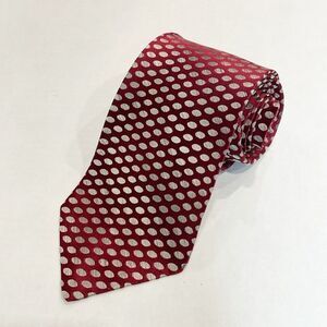 Vintage CHRISTIAN DIOR  All Silk Mens Neck Tie Red Silver Dot Weighted up to 25%